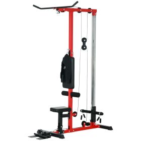 Soozier Lat Pull Down Machine, High / Low Pulley Machine with Adjustable Seat and Flip-Up Footplate, Red