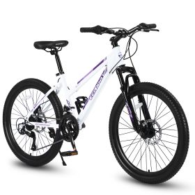 S26103 26 inch Mountain Bike for Teenagers Girls Women, Shimano 21 Speeds with Dual Disc Brakes and 100mm Front Suspension (Color: White)