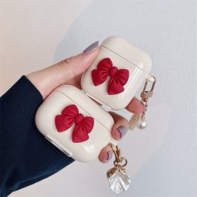 Beige Red Bow Shell Pendant Wireless Earphone Case (Option: Beige Red Bow Shell-AirPods 3)