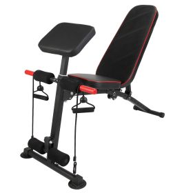 1Pc  Adjustable Weight Bench With Preacher Curl Pad Resistance Bands Leg Extension For Home Gym Full Body Exercise Fedex Shipping (Color: Black)