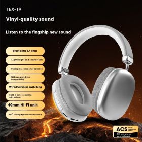 TEX-T9 Bluetooth Headset Wireless Headphone Head-mounted (Color: Silver)