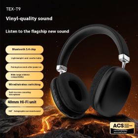 TEX-T9 Bluetooth Headset Wireless Headphone Head-mounted (Color: Black)
