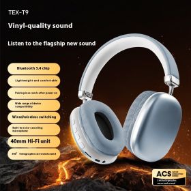 TEX-T9 Bluetooth Headset Wireless Headphone Head-mounted (Color: Blue)