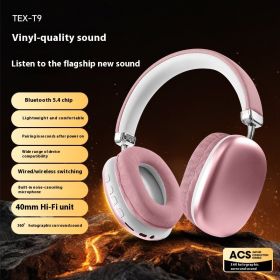 TEX-T9 Bluetooth Headset Wireless Headphone Head-mounted (Color: Pink)