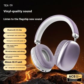 TEX-T9 Bluetooth Headset Wireless Headphone Head-mounted (Color: Purple)