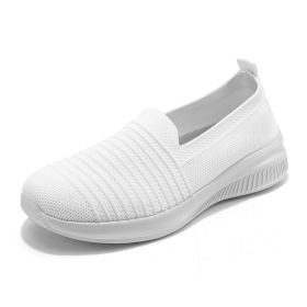Summer new breathable net flying weaving women's shoes comfortable casual women's shoes trend 100 loafers a slip-on loafers (Color: White, size: 39.0)