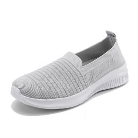Summer new breathable net flying weaving women's shoes comfortable casual women's shoes trend 100 loafers a slip-on loafers (Color: Grey, size: 37.0)