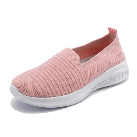 Summer new breathable net flying weaving women's shoes comfortable casual women's shoes trend 100 loafers a slip-on loafers (Color: Pink, size: 37.0)