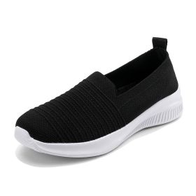 Summer new breathable net flying weaving women's shoes comfortable casual women's shoes trend 100 loafers a slip-on loafers (Color: Black, size: 38.0)