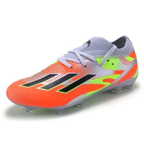 New men's and women's outdoor spike football shoes sports shoes youth training shoes competition shoes (Color: Orange/spikes, size: 43.0)