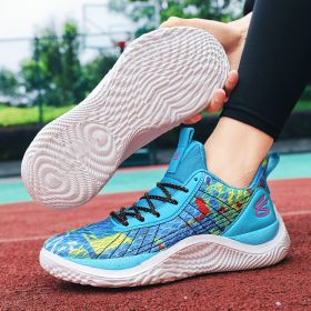 Summer men's basketball shoes net surface breathable student training shoes soft soled men's and women's sports shoes 36~45 (Color: Blue, size: 45.0)
