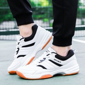New comfortable breathable tennis shoes beef tendon sole anti-slip cushioned leisure badminton shoes comprehensive training men's shoes table tennis s (Color: Black white, size: 42.0)