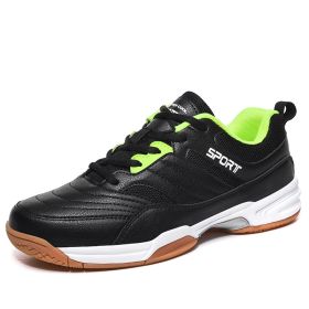 New comfortable breathable tennis shoes beef tendon sole anti-slip cushioned leisure badminton shoes comprehensive training men's shoes table tennis s (Color: Black green, size: 43.0)