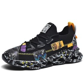 New men's ultra-light flying mesh elastic poly soft sole blade shoes ultra-light shock absorption running shoes leisure sports shoes (Color: Black, size: 46.0)