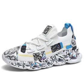 New men's ultra-light flying mesh elastic poly soft sole blade shoes ultra-light shock absorption running shoes leisure sports shoes (Color: White, size: 42.0)