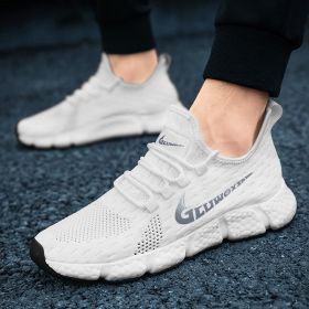 New trendy, fashionable, comfortable, versatile and breathable men's casual sports shoes, men's running shoes (Color: White, size: 39.0)