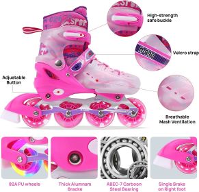 Roller Blades Adjustable for Small Youth Girls Boys with LED Light Up Wheels;  Upgrade  Outdoor Kids Inline Skates (Color: Pink, size: M)